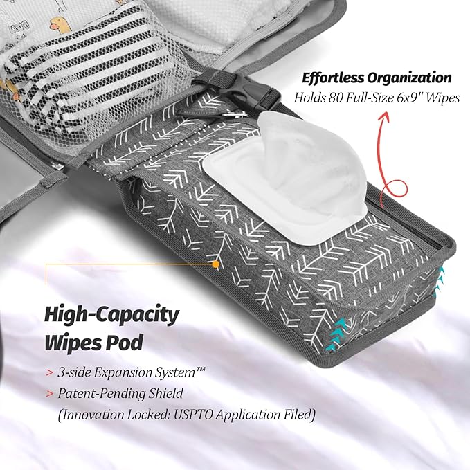 Portable Diaper Changing Pad - Changing Pad Portable with Wipes Pocket, Waterproof Diaper Changing Mat, Portable Changing Pad for Baby, Newborn Gift (Grey Arrows)