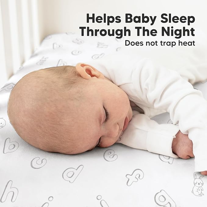 KeaBabies 2-Pack Organic Crib Sheets for Boys, Girls - 52x28 Fitted Crib Mattress Sheet Neutral, Breathable Jersey Cotton Cover for Baby Bed, Toddler Mattress, Soft & Cute Prints (ABC Land Sky)