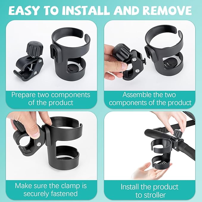 Stroller Cup Holder Compatible with Thule,360° Rotatable Stroller Accessories with Large Caliber,Black