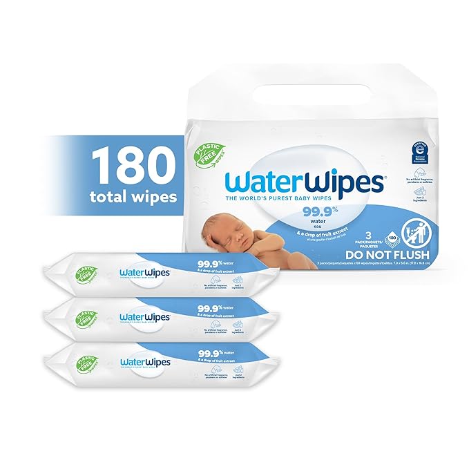 WaterWipes Sensitive+ Newborn & Baby Wipes, 3-In-1 Cleans, Cares, Protects, 99.9% Water, Unscented & Hypoallergenic, 180 Count (3 Packs)