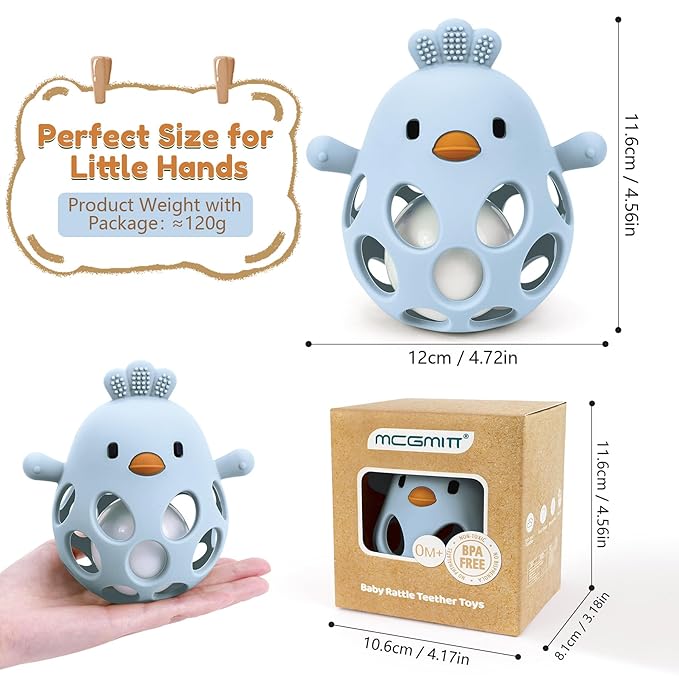 MCGMITT Baby Teething Toys for 3-6 Months, Easy Grasp Silicone Baby Rattles 0-6-12 Months, BPA-Free Food Grade Montessori Sensory Toys, Soft Newborn Infant Teether for Teething Relief