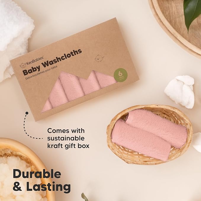 6-Pack Soft Baby Washcloths, Viscose from Bamboo - Kids, Newborn Bath Towels, Infant Shower, Toddler Reusable Face Towel, Gentle on Skin, Face Wash Cloths for Babies, 10x10 (Blush Pink)