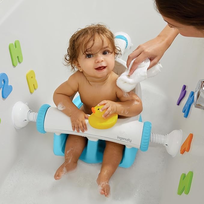 Ingenuity My Bath Seat for Sit-Up Baby Bathing, Sure & Secure Suction Cups, ASTM Safety Tested & Approved, Backrest for Assisted Sitting, Easy Setup & Storage, Aqua