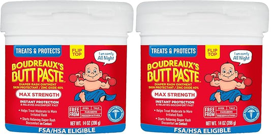 Boudreaux's Butt Paste Maximum Strength Diaper Rash Cream, Ointment for Baby, 14 oz Flip-Top Jar (Pack of 2)