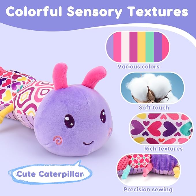 Baby Girl Toys 0-3-6 Months Musical Stuffed Animals Plush Caterpillar Toy with Crinkle Rattles Tummy Time Sensory Learning Toys for Infants 6-9-12 Months Newborn Girls Boys Christmas Shower Gifts