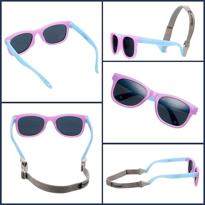 COCOSAND Flexible Polarized Baby Sunglasses with Strap UV Protection for Toddler Infant Girl Boy Age 0-24 Months