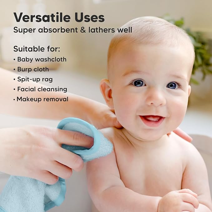 6-Pack Soft Baby Washcloths, Viscose from Bamboo - Kids, Newborn Bath Towels, Infant Shower, Toddler Reusable Face Towel, Gentle on Skin, Face Wash Cloths for Babies, 10x10 (Bravo Blue)
