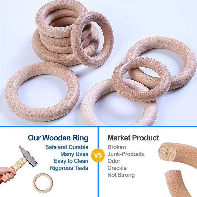 Baby Teething Toys Silicone Teethers BPA Free Silicone Rudder with Wooden Ring Soothe Babies Gums (Khaki)