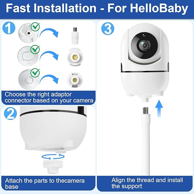 Flexible Baby Monitor Mount for HelloBaby HB6550/HB65/HB66/HB248, ANMEATE SM935E Baby Camera Mount Adjustable Clip Clamp Mount Long Gooseneck Arm,Baby Monitors Holder No Tools or Wall Damage(8 inches)