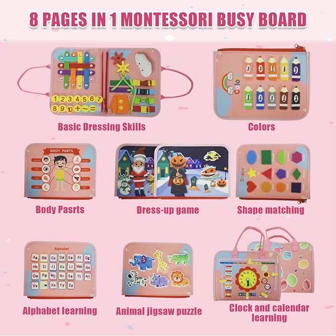 Busy Board Montessori Toys Sensory Toys for Kids Autism Educational Travel Toy Gift for Boys and Girls Learning Alphabet Counting Fine Motor Skills Preschool Activities