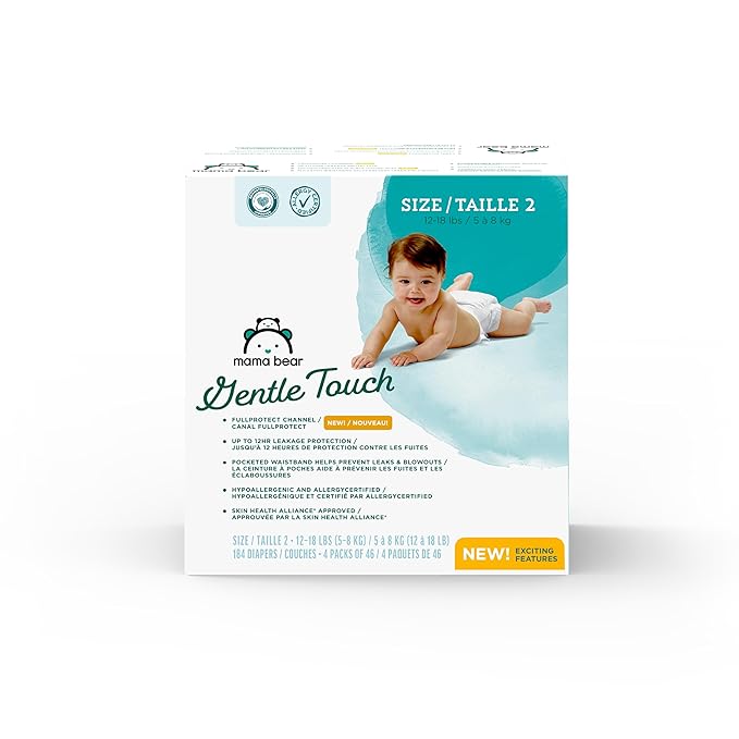 Amazon Brand - Mama Bear Gentle Touch Diapers, Size 2, 184 Count (4 packs of 46)