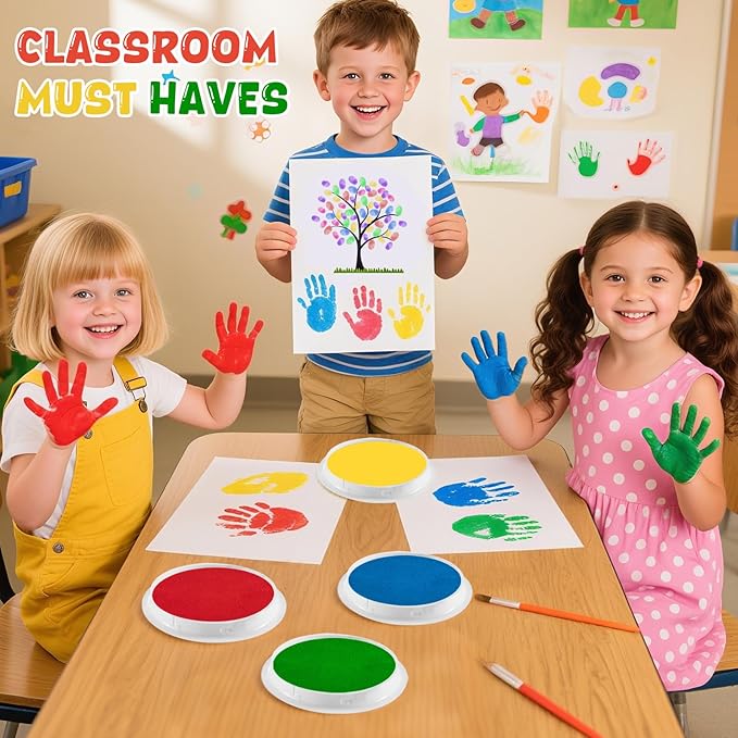 7" Large Ink Pads for Kids - Handprint Footprint Size Rainbow Stamps Pad, Safe & Washable Ink Pad for Fingerprint Painting Card Making Stamp Crafting Paper Wood Fabric Scrapbook Kids Birthday Gifts