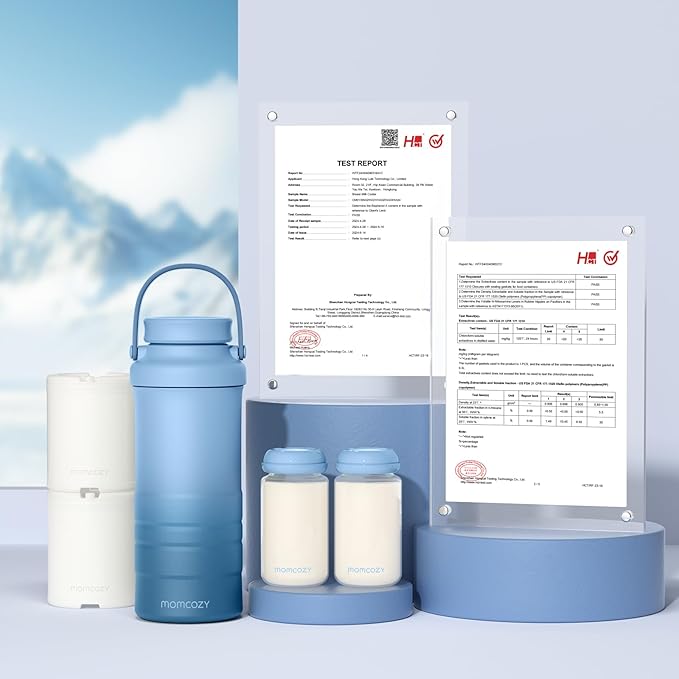Momcozy 22oz Portable Breast Milk Cooler for Outdoor, Life Saver with 360° Total Cooling for 24 Hours, Larger Capacity Travel Breastmilk Chiller with 2pcs Baby Bottles for Breastmilk Storage, Blue