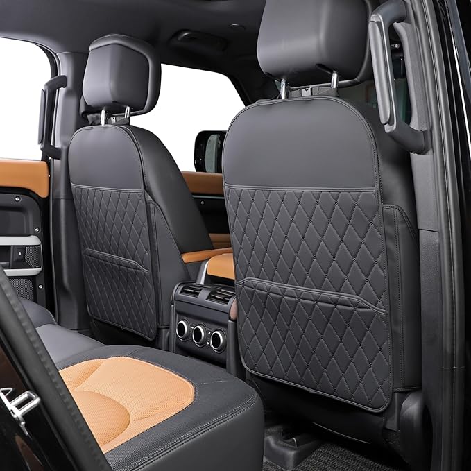 Seat Back Protector + Large Capacity Pocket Storage Organizer,Preventing The Impact of Children Stepping on The Seat Backrest (Style A-Black)