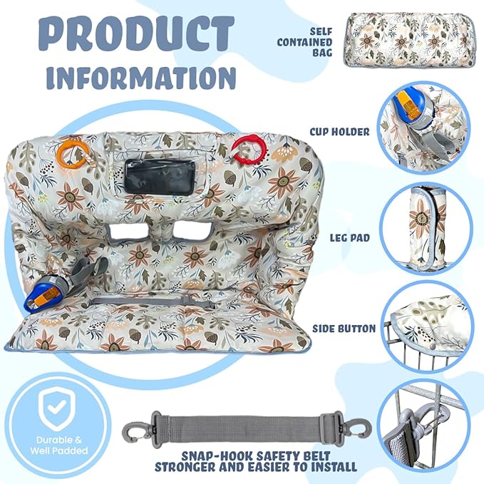 Shopping Cart Cover for Baby Grocery Cart Cover for Baby boy and Baby Girl, High Chair Cover for Baby and Toddler, Baby Registry Gift - Waterproof - Extra Large - Cotton - Double Sided (Ivory)