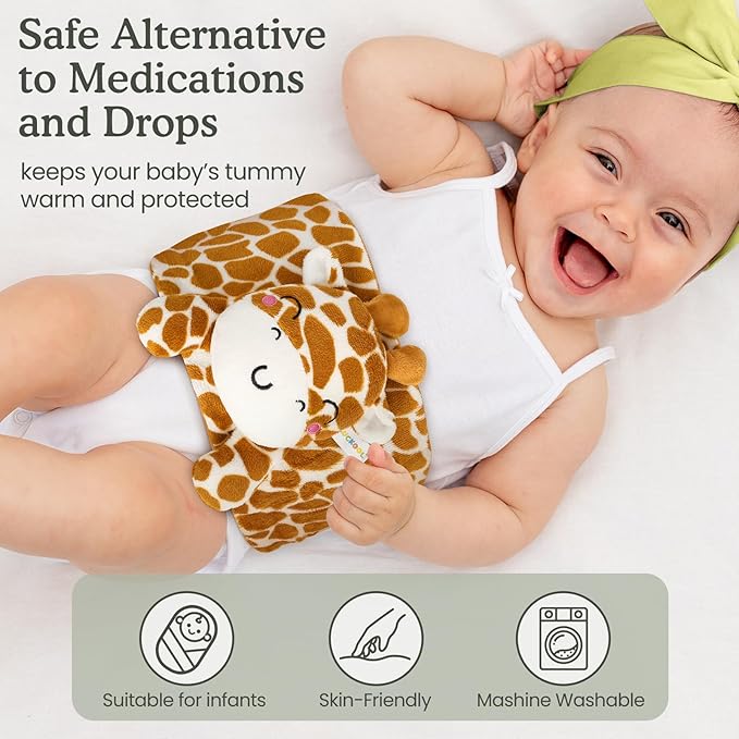 Baby Colic and Gas Relief, Heated Tummy Wrap for Newborns Belly Relief by Soothing Warmth, Baby Heating Pad Swaddling Belt Relief & Soothe Gas, Colic and Upset Stomach for Newborn to Toddler (Giraffe)