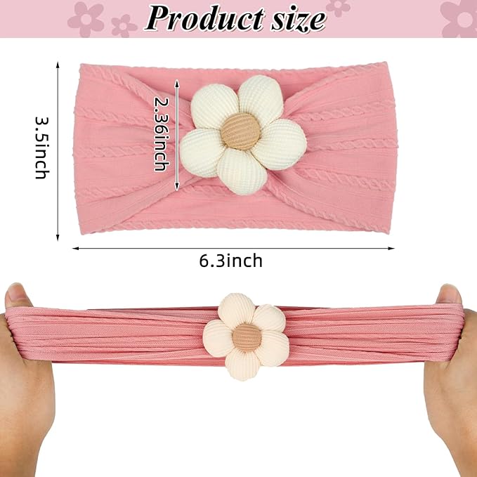 3 Pcs Baby Flower Headbands Baby Girls Nylon Headbands Soft Hairbands Hair Accessories for Newborn Infant Toddler Kids (Rose Pink‌ Green)