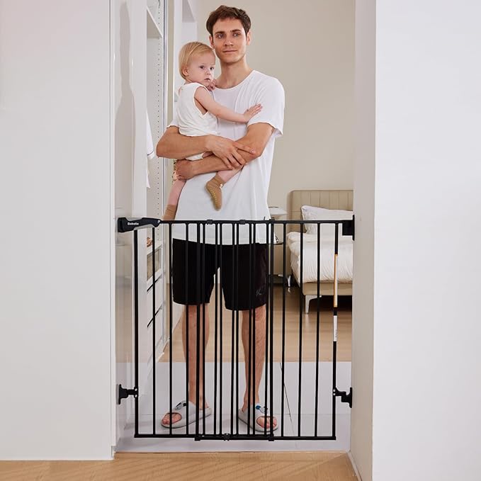Babelio Baby Gate for Stairs, Kitchen & Doorways, 26-41" W 34" H Extra Tall| No Bottom Bar| Easy Installation| One-Handed Operation| Auto-Close| Hardware Mount Safety Dog/Pet Gate Indoor (Black)