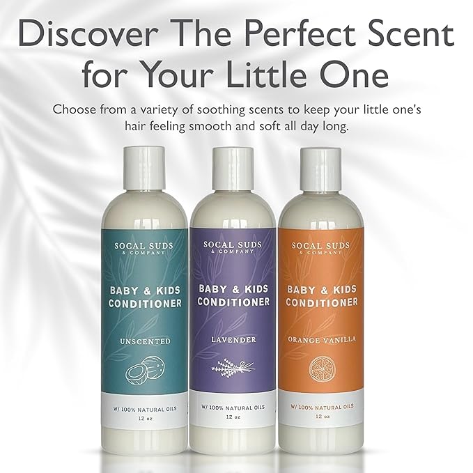 SoCal Suds & Company - Organic Baby & Kids Conditioner - Gentle Natural Ingredients, Vitamin Rich Organic Oils for Babies and Kids Sensitive Scalp - Fragrance Free, 12oz - 2 Pack