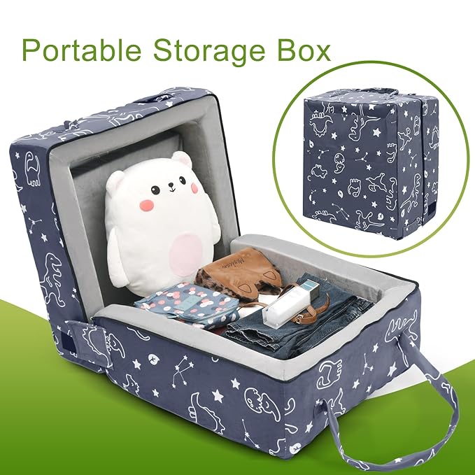 Toddler Travel Bed, Portable Kids Floor Bed for Sleeping with Foam Mattres, Washable Toddler Cot for Kids Aged 1-4, Velvet Fabric