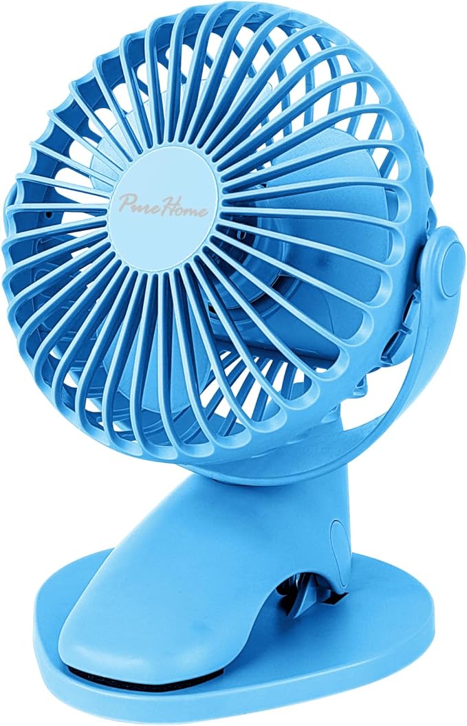 Portable Clip Fan Battery Operated,3 Speeds USB Rechargeable Mini Table Fan with Strong Airflow,360°Rotation Ultra Quiet Personal Desk Fan for Home Office Bedroom Dorm Stroller Camping - Blue