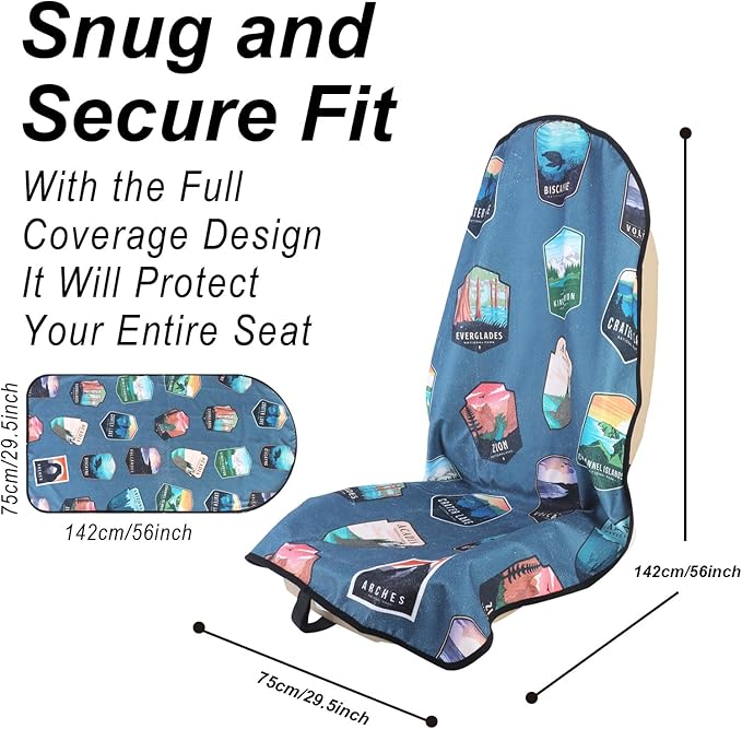 Car Seat Cover Protector Front Seats,for Gym Workout,Running,Swimming,Beach and Hiking,Waterproof Sweat Towel Bucket Seat Covers for Trucks SUV Jeep (National Parks, 2Pcs)