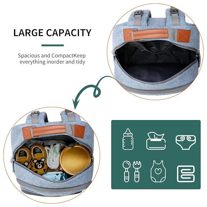 Diaper Bag Backpack, Large Baby Nappy Bags with Portable Changing Pad for Boys and GirlsMultifunction Travel Baby Bag for Moms Dads, Shower Gifts Waterproof and Stylish，Light Blue