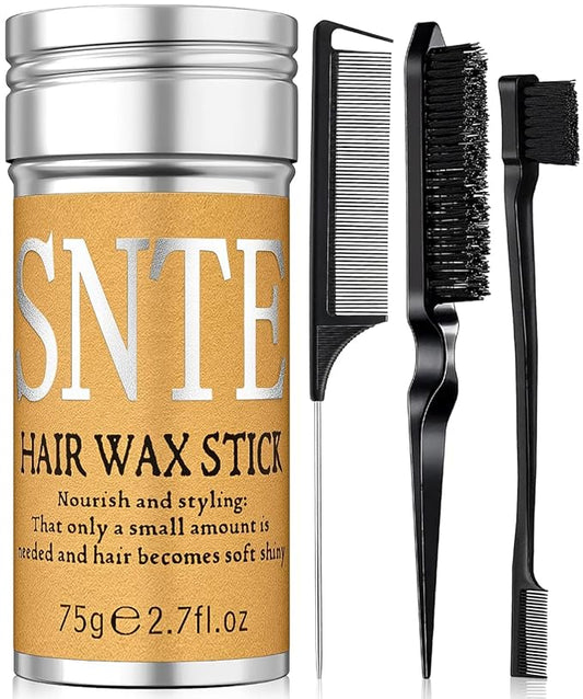 Slick Back Hair Brush Hair Wax Stick Set, Hair Bun Accessories, Smoothing Flyaways Baby Hairs Edges, Sleek Ponytails Updos for Women, Kids & Teen Girls