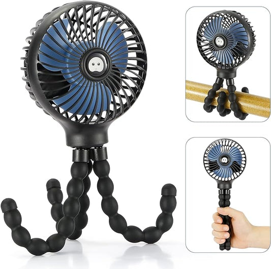 snawowo Mini Handheld Personal Portable Fan, Baby Stroller Fan, Car Seat Fan, USB or Battery Powered, with Flexible Tripod Clip on Student Bed Desk Bike Crib Treadmill Camping Traveling(Black)