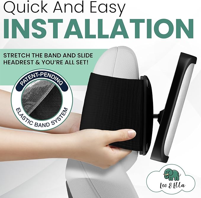 Leo and Ella - Tesla Fixed Headrest Baby Car Mirror, Extra Large Car Mirror For Baby, Shatterproof & Adjustable Safety Mount with Elastic Strap