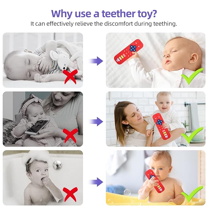 Chuya Remote Teethers Silicone Baby Teething Toys, TV Remote Teether Toy Red