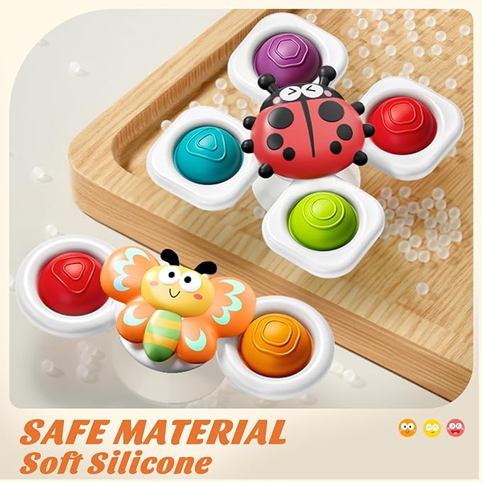 SpringFlower Suction Cup Spinner Toys, Baby Bath Toys 6-12 Months, Bath & Travel Toy for Toddlers, Birthday Baby Sensory Toy for 1 2 3 Year Old Toddler