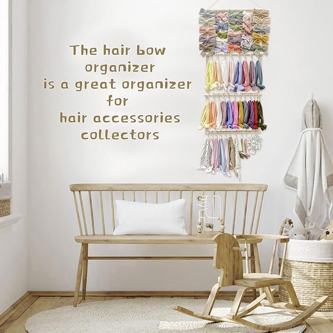 POVETIRE Headband Holder Hair Bows Organizer for Girls, Baby Headbands Hair Accessories Organizer Storage Wall Hanging Decor for Toddler Girls Room