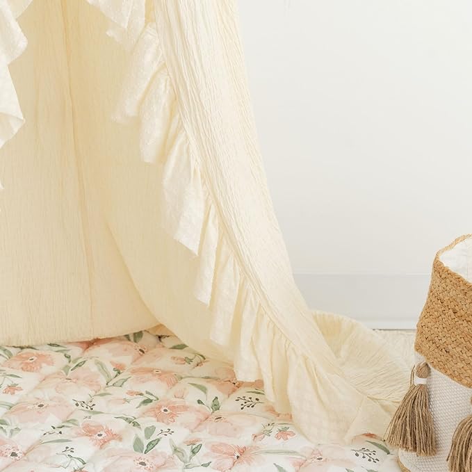 Crane Beige Ruffled Baby Crib Canopy - 118" Tall, Boho Style for Girls & Boys Rooms, Nursery & Playroom Decor
