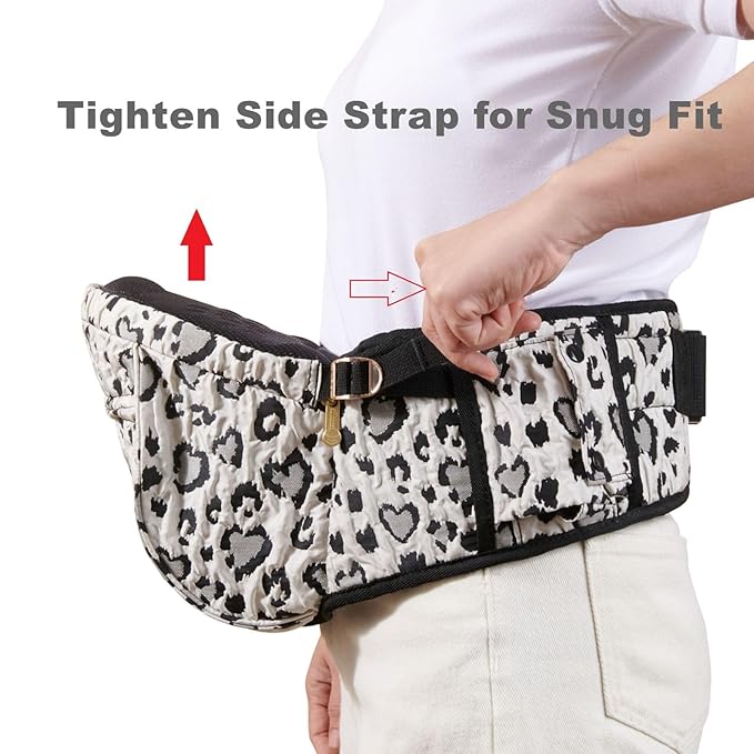 Sunveno Hip Baby Carrier with Seat,Ergonomic Baby Hip Carrier, Front-Facing Baby Holder, Anti-Slip Seat Surface, Wide and Adjustable Waistband,Multiple Pockets, Newborn to Toddler up to 45lbs,Leopard