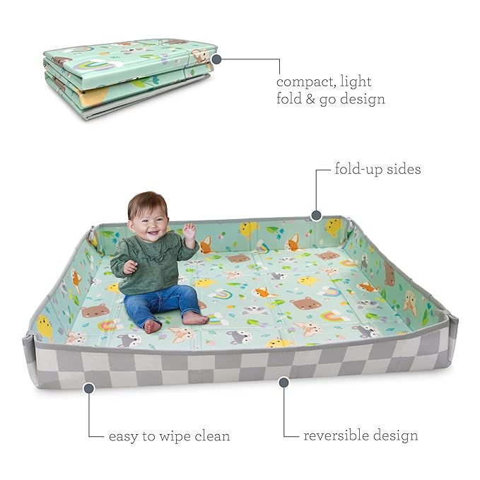 Infantino Foldable Soft Foam Play Mat, Baby Play Mat for Tummy Time & Floor Play, Lightweight, Easy to Store, Wipeable, Animals