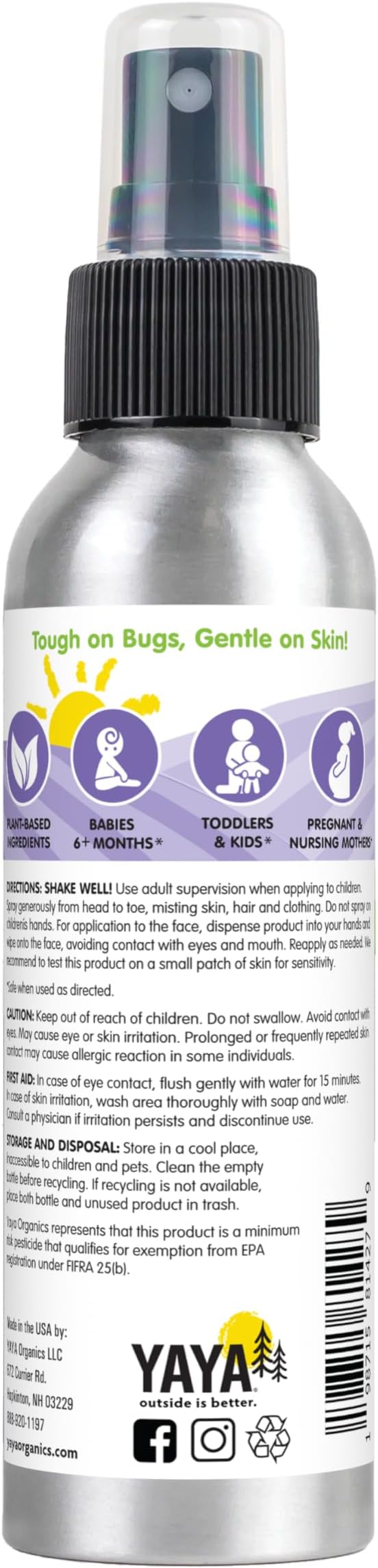 YAYA ORGANICS Baby Bug BAN – All-Natural, Proven Effective Repellent for Babies, Kids and Sensitive Skin (4 Ounce Spray, 2-Pack)