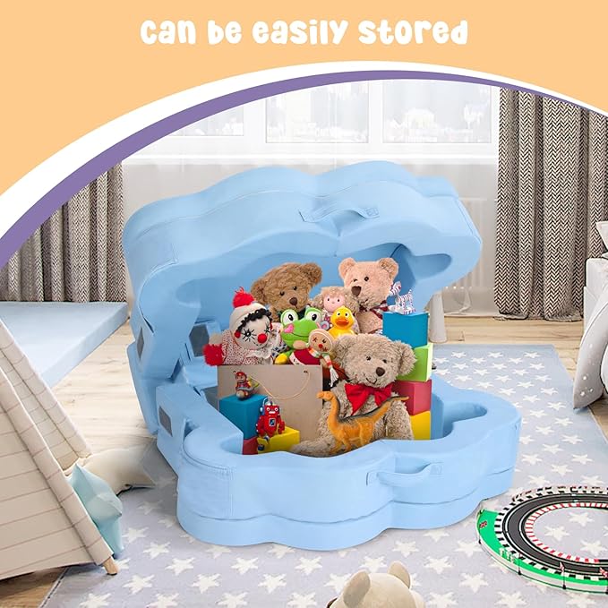 Foldable Portable Toddler Travel Bed,Toddler Floor Bed with Washable Cover for Kids,Soft and Safe (Blue)