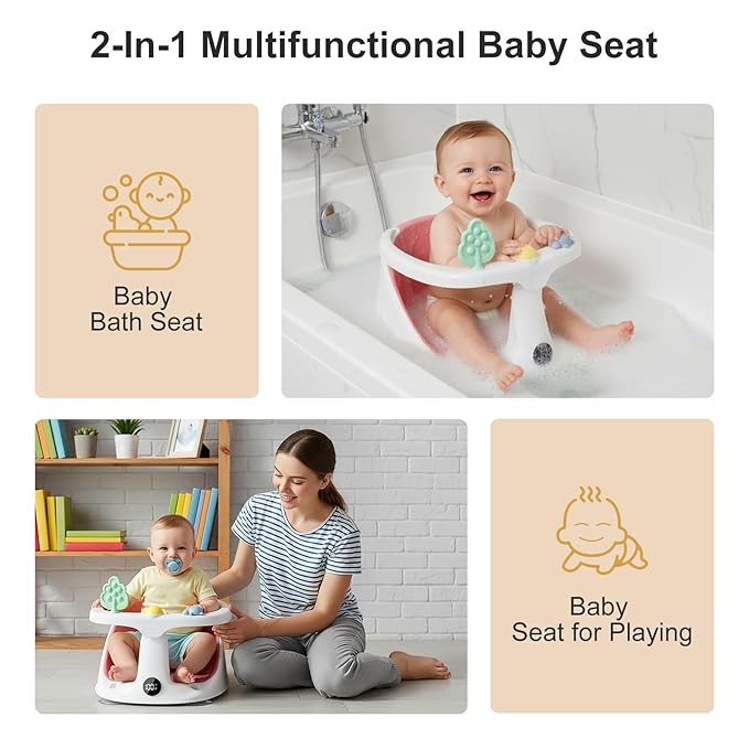 Baby Bath Seat for Babies 6 Months & Up - Bathtub Seats for Babies Sitting Up with Rinse Cup, Non-Slip, Comfortable, Infant Bath Essentials, Pink