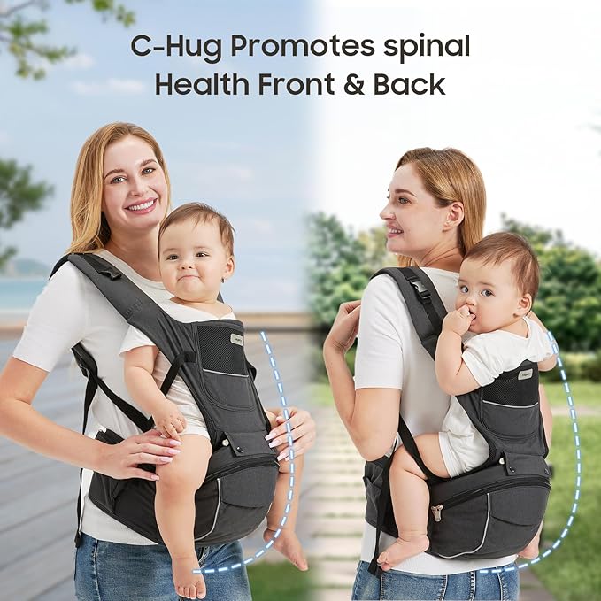 2-in-1 Baby Carrier Hip Seat - Front Back Hip Carry - Ergonomic M Seat Posture - Breathable Mesh - Newborn to Toddler 5-45 lbs