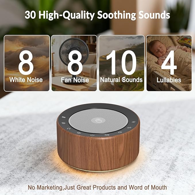 Nursery Lamp with Sound Machine, Mood Lighting, 7 Colors Night Light, 30 Soothing Sounds, White Noises for Baby, Adults. Timer, Plug in, Memory Function, Touch Control