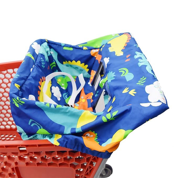 Portable Shopping Cart Cover, High Chair and Grocery Cart Covers for Babies, Kids, Infants & Toddlers, Attached Carry Bag (Simple Dinosaur)