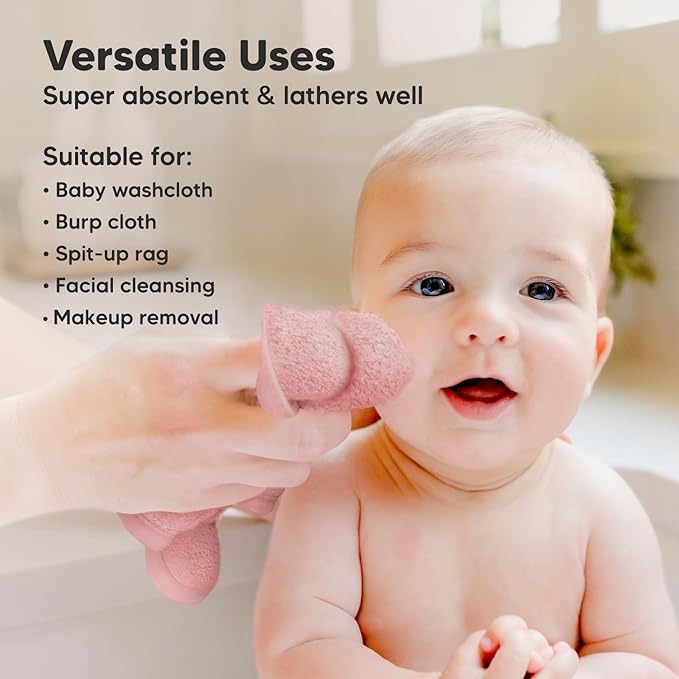 6-Pack Soft Baby Washcloths, Viscose from Bamboo - Kids, Newborn Bath Towels, Infant Shower, Toddler Reusable Face Towel, Gentle on Skin, Face Wash Cloths for Babies, 10x10 (Rosy)