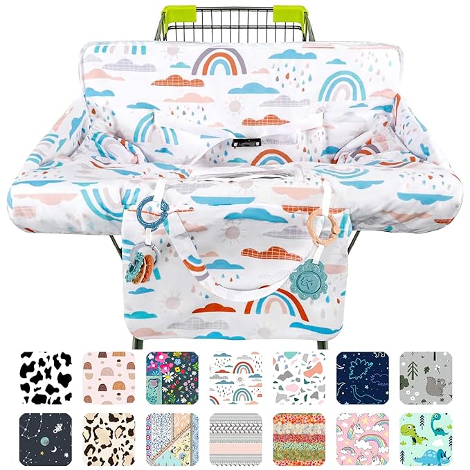 Shopping Cart Cover for Baby 2-in-1 High Chair Cover with Safety Harness Multifunctional Dinosaur Pattern Cart Covers for Babies Soft Padded Grocery Cart Cover for Baby Boy Girl