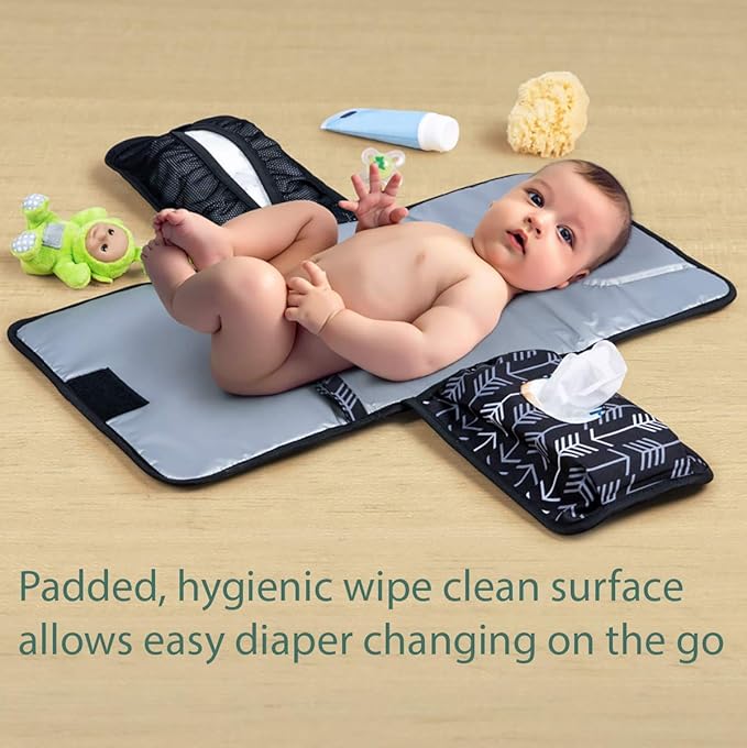 Baby Changing Pad by Lil Fox. Portable Changing Pad for Baby Diaper Bag or Changing Table Pad. One-Hand Diaper Change Pad. Baby Shower Gifts, Newborn Baby Essentials, Unisex Baby Stuff