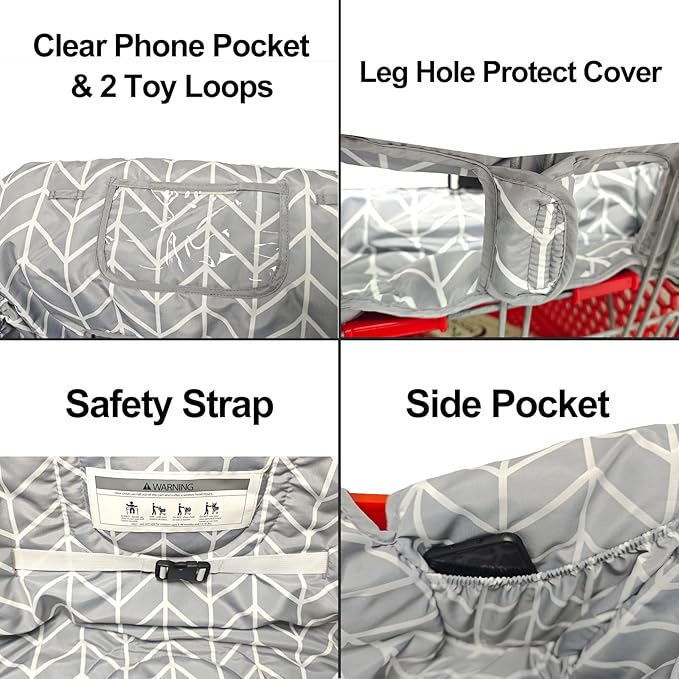 Soft Pillow Attached 2-in-1 Shopping Cart and High Chair Cover for Baby, Cotton Padded Cart Cover, Fold'n Roll Style, Portable with Carry Bag (Gray Arrow)