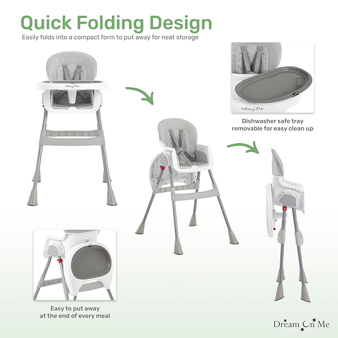 Dream On Me Portable 2-in-1 Tabletalk High Chair, Convertible Compact High Chair, Light Weight Portable Highchair, Grey