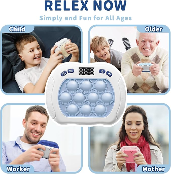 Pop Game Light Up Fidget Toy for Kids, 6 Modes LED Screen Quick Push Controller Electric Fidget Popper Game Quick Push Bubble Sensory Games Birthday Toys for Kids Lightblue