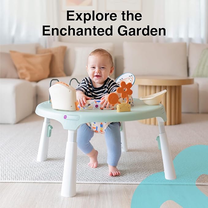 ORIBEL PortaPlay 2-in-1 Baby Activity Center & Play Table| 5 Months+ | Convertible & Portable Stage-Based for Baby| with Development Focused Toys | Unisex (Enchanted Garden, Turquoise)