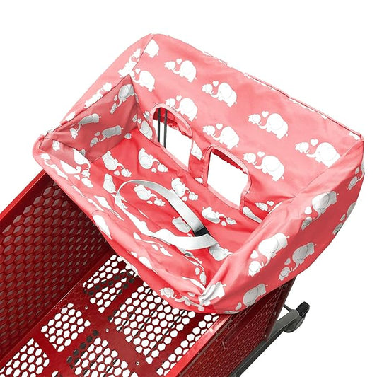 Portable Shopping Cart Cover | High Chair and Grocery Cart Covers for Babies, Kids, Infants & Toddlers ✮ Includes Free Carry Bag ✮ (Simple Pink Elephant)
